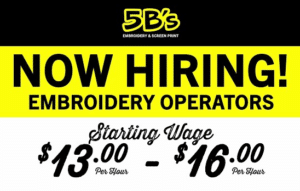 Now Hiring Embroidery With Sign On Bonus